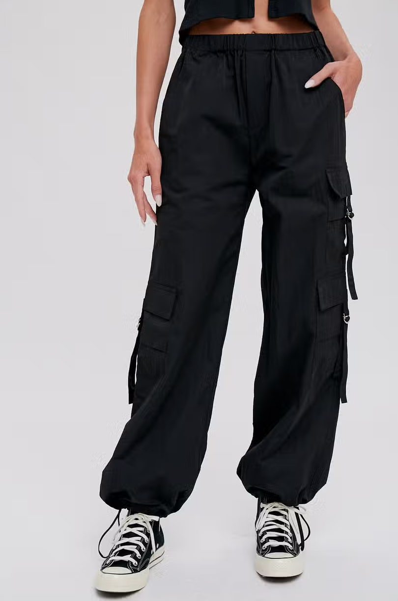 Junior/Womens Parachute Cargo Pants - Black