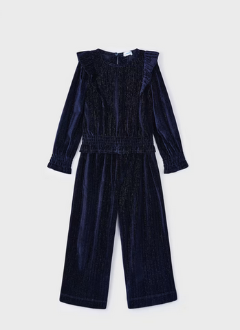 4550 Mini Girl Velvet Pant Set - Navy