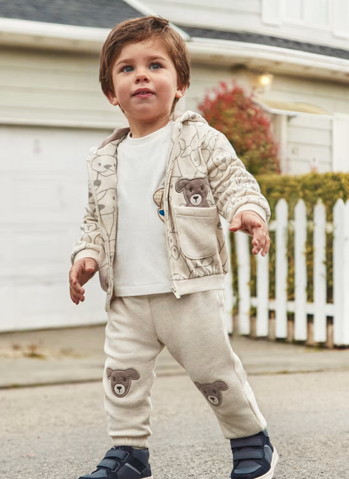 2823 Baby & Toddler 3 Piece Puppy Print Tracksuit - Latte