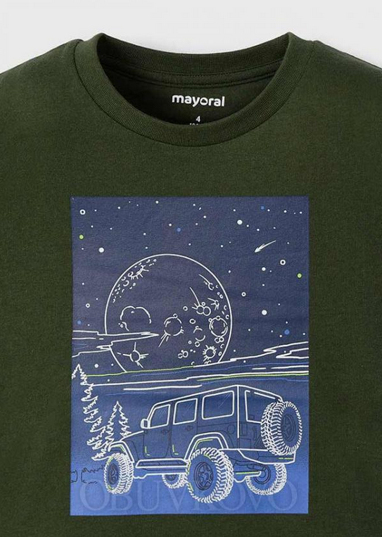4057 Mini Boy Glow in the Dark Print T-Shirt - Moss