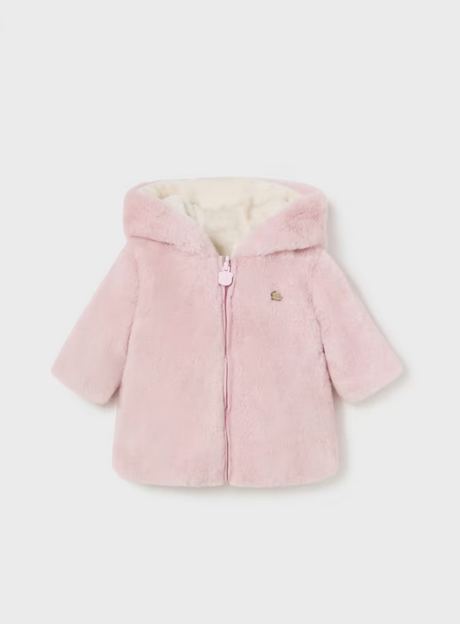 2449 Infant Girls Reversible Faux Fur Coat - Blush