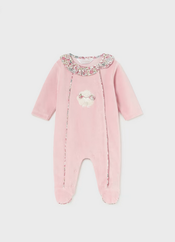 2779 Infant Girls Velour Lamb Footie - Baby Rose