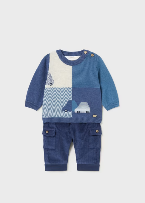 2529 Infant Car Print Jersey and Long Trousers Set - Blueberry