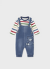 2633 Infant Denim Bear Overall and Striped T-Shirt Set