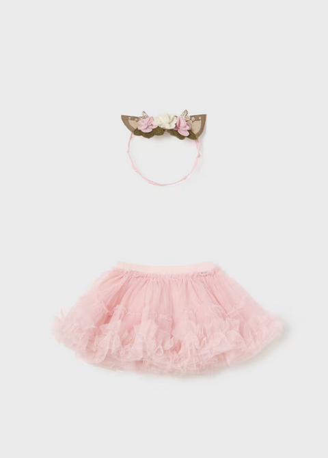 2803 Infant Girls Tutu and Deer Ear Headband Set - Baby Rose