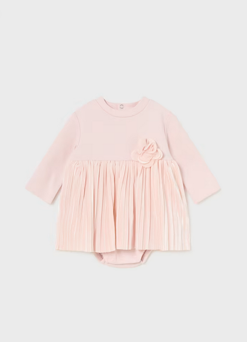 2896 Infant Girls Pleated Onesie Velour Dress - Blush