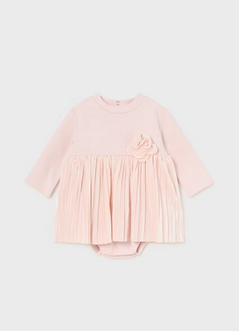 2896 Infant Girls Pleated Onesie Velour Dress - Blush