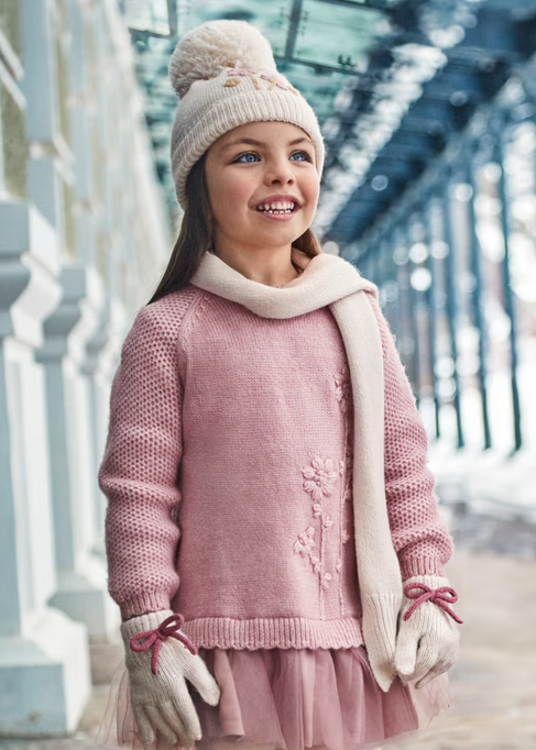 4918 Mini Girls Combined Knit Dress - Rose