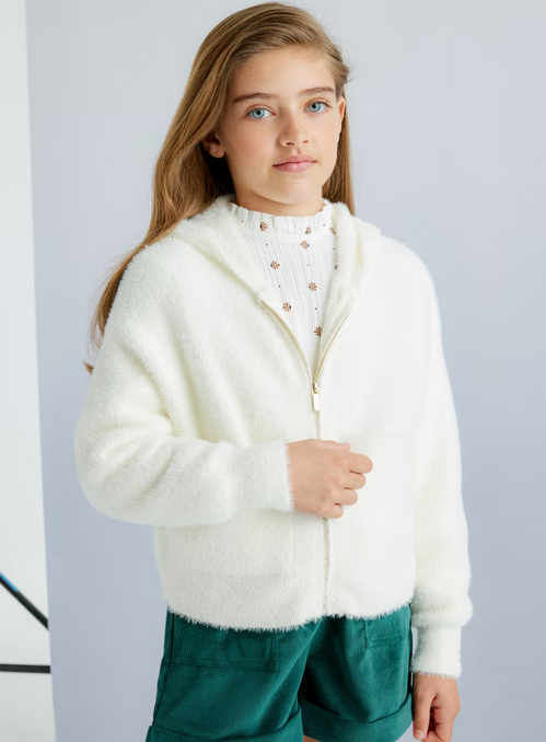 7317 Tween/Teen Girls Fuzzy Zippered Hoodie - Natural