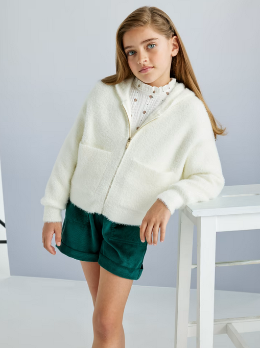 7317 Tween/Teen Girls Fuzzy Zippered Hoodie - Natural