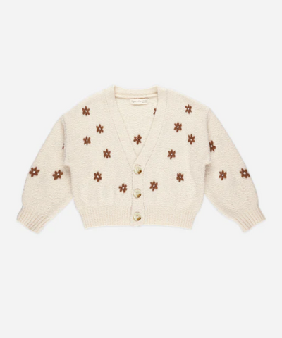 Rylee + Cru Boxy Cropped Cardigan Sweater - Flowers, Natural