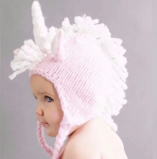 Blueberry Hill Knit Unicorn Hat, Pink/White