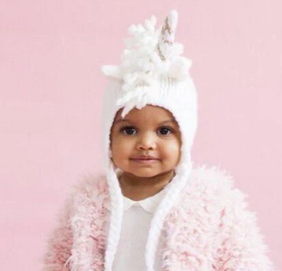 Blueberry Hill Knit Unicorn Hat, White/Gold