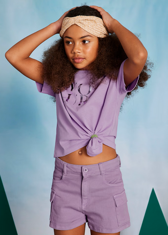 6218 Mayoral Teen/Tween Girls Short Twill Cargo Shorts - Lilac