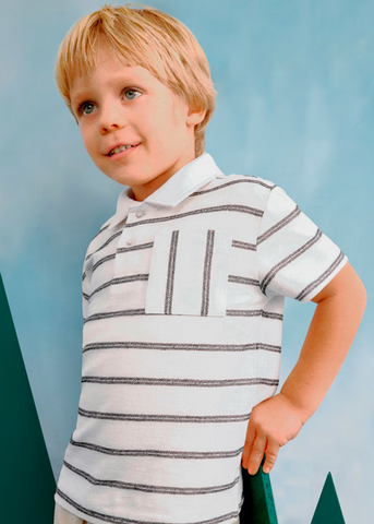 3107 Mini Boy Striped Polo Shirt - Cream