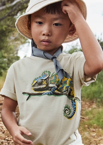 3045 Mini Boy Eco-Sustainable Natural Chameleon Graphic Print - Crystal