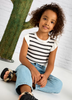 3024 Mini Girls Knit Flutter Sleeve Ribbed Top - White, Charcoal