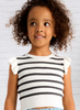 3024 Mini Girls Knit Flutter Sleeve Ribbed Top - White, Charcoal