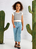 3024 Mini Girls Knit Flutter Sleeve Ribbed Top - White, Charcoal