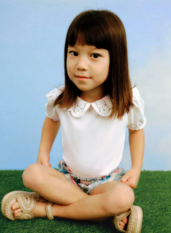 3055 Mini Girls Eco-Sustainable Puff Sleeve Crochet Petal Collar TShirt - Bone