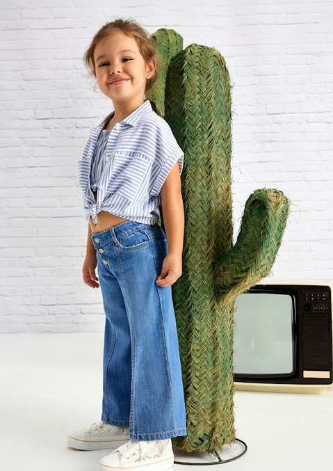 3558 Mini Girls Wide Leg Front Seam Denim Jeans - Medium Wash