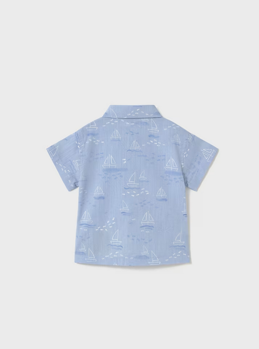 1112 Baby & Toddler Nautical Sailboat Print Collared Shirt - Blue Boats