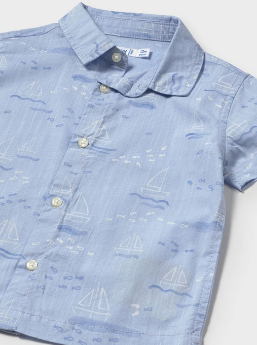 1112 Baby & Toddler Nautical Sailboat Print Collared Shirt - Blue Boats