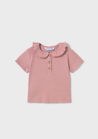 1104 Baby & Toddler Ribbed Ruffled Collar Henley Polo - Rose