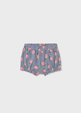 1228 Baby & Toddler Eco-Sustainable Bubble Shorts Strawberry Flower - Blue