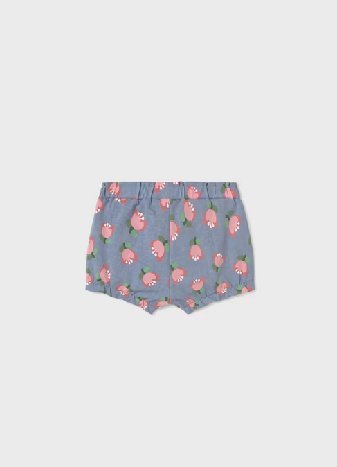 1228 Baby & Toddler Eco-Sustainable Bubble Shorts Strawberry Flower - Blue