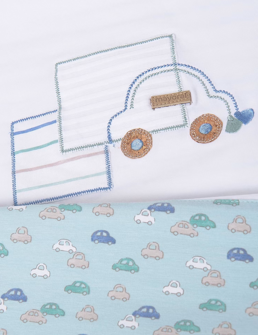 9861 Infant Boy Cotton Embroidered Reversible Blanket - Jade Cars