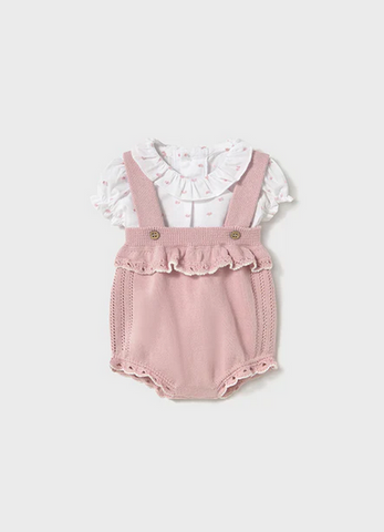 1661 Infant Girls Classic Cotton Spanish Blouse and Knit Romper Set - Sakura Pink