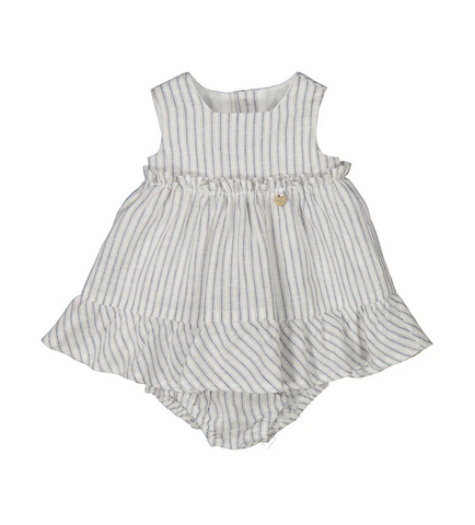 1844 Infant Girls Cotton Linen Striped Dress - Natural Striped