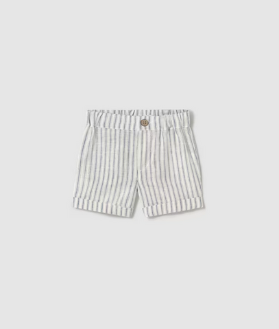 1208 Infant Boy Cotton Linen Shorts - Natural Stripes