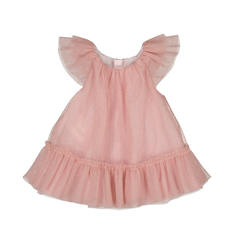 1850 Infant Girls Soft Tulle Overlay Dress - Sakura Pink