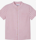 3113 Mini Boys Mandarin Collar Button Up Shirt - Guava Stripe