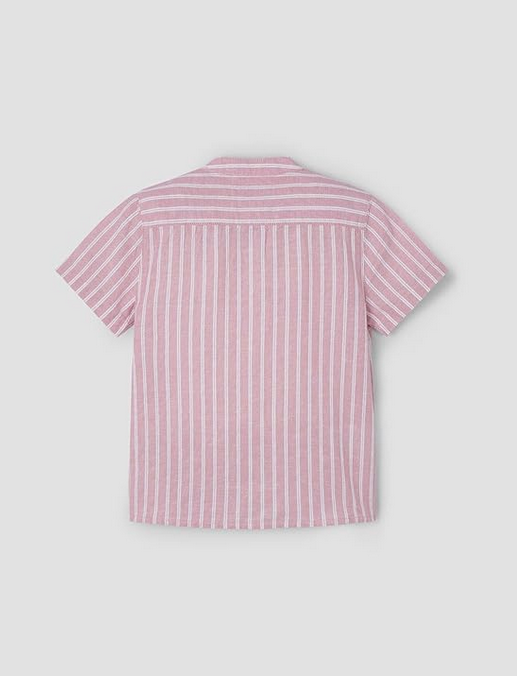 3113 Mini Boys Mandarin Collar Button Up Shirt - Guava Stripe