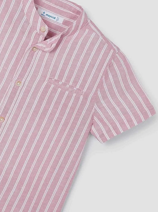 3113 Mini Boys Mandarin Collar Button Up Shirt - Guava Stripe
