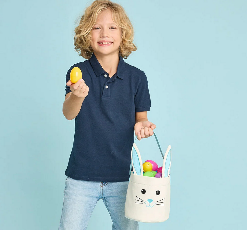 Easter Basket - Natural Canvas Bunny, Blue Gingham
