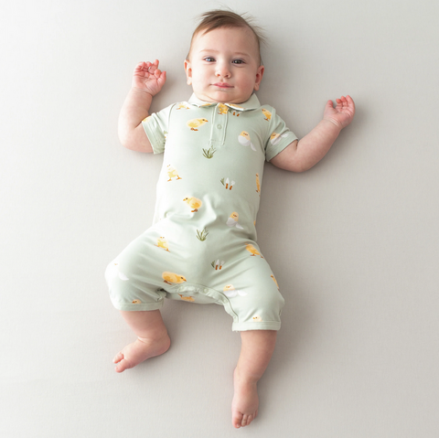 Kyte Bamboo Collared Polo Shortall - Aloe Chick