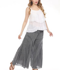 Women's 100% Cotton Boho Wide Leg Flowy Pant - Mineral Stone Wash Charcoal Grey
