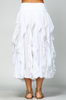 Women's 100% Cotton Boho Fold Over Waist, Crochet Lace Spiral Maxi Skirt - White
