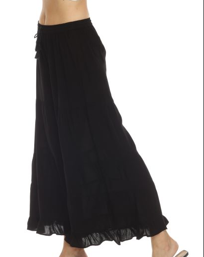 Women's Tiered Wide Leg Flowy Pant, Ruffled Hem - Black (One Size)