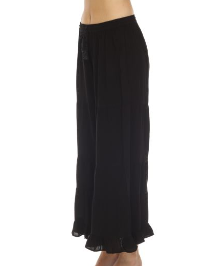 Women's Tiered Wide Leg Flowy Pant, Ruffled Hem - Black (One Size)