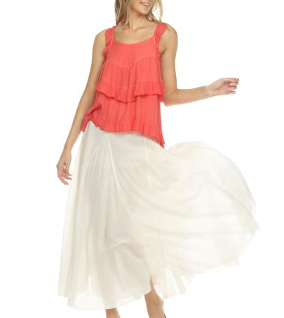 Women's 100% Cotton Boho Fold Over Waist, Flowy Assymetric Maxi Skirt - White