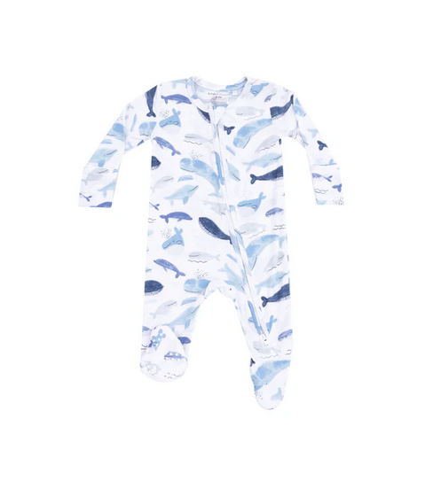 Angel Dear Bamboo L/S 2 Way Zipper Footie - Blue Whales