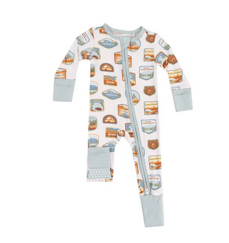 Angel Dear Bamboo L/S 2 Way Zipper Convertible Romper - UNISEX National Parks Patches