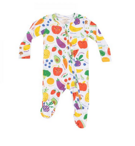 Angel Dear Bamboo 2 Way Zippered Footie - UNSEX Eat the Rainbow Veggies & Fruits