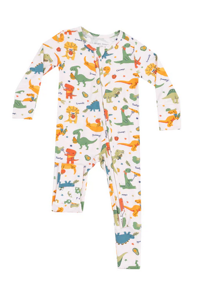 Angel Dear Bamboo L/S 2 Way Zipper Convertible Romper - Veggie Dinos
