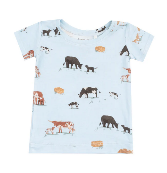 Angel Dear Bamboo S/S Short PJ Lounge Set - Cow Families Blue
